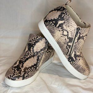 Hidden Wedge Snake Skin Print Sneakers